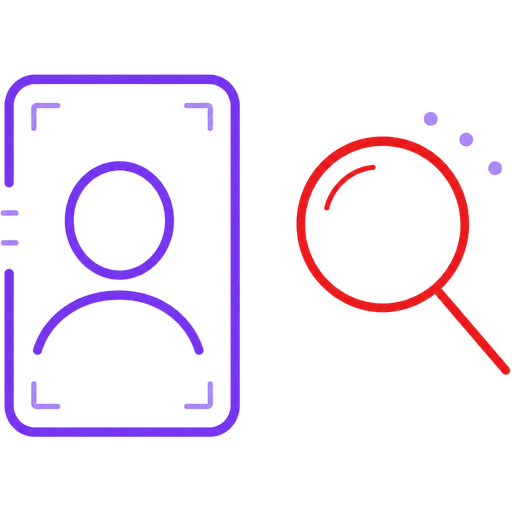 A portrait photo frame beside a magnifying glass.