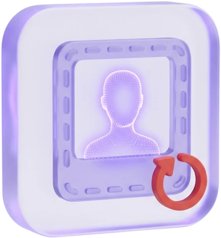 An empty photo frame with a glowing face outline still inside, and a refresh arrow.